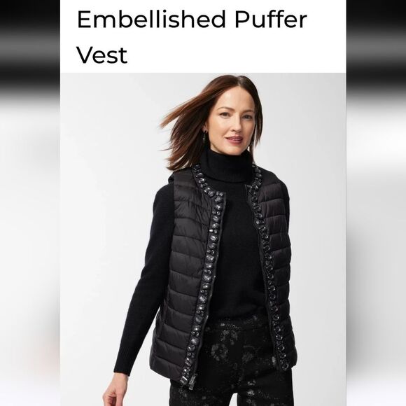 Chico's Jackets & Blazers - Chico's Black Embellished Puffer Vest